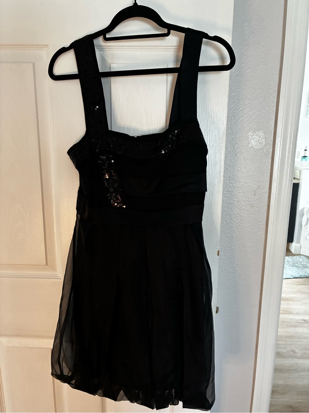 bebe Black Evening Dress with Sequin Accents